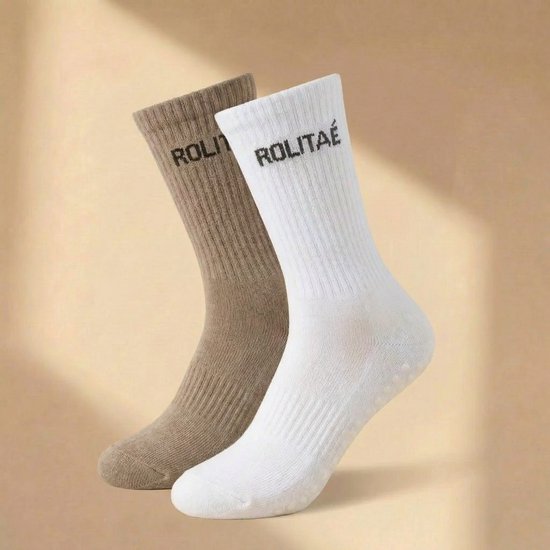 Rolitaé Yoga & Pilatessokken Duo Pack | White mocha | 2 Paar Anti-Slip Gripsokken | Maat 36-39