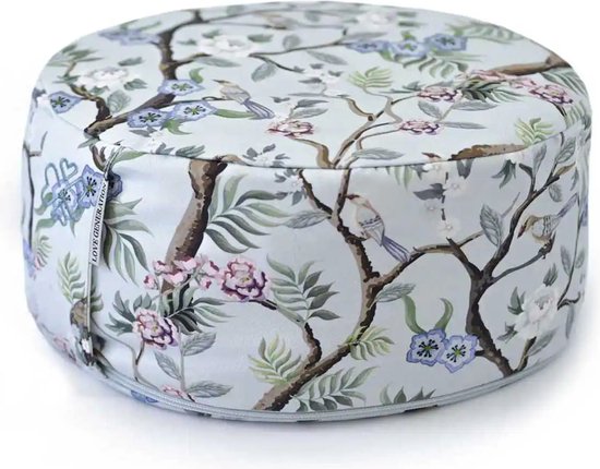 Rond Meditatiekussen | Blossom Birds | Katoen | ⌀30cm - 15cm van Lotuscrafts