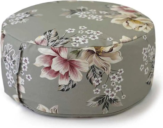 Rond Meditatiekussen | Vintage Flowers | Katoen | ⌀30cm - 15cm van Yogi & Yogini