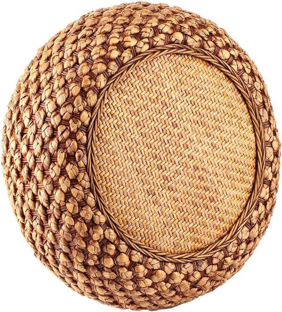 Rond Vloerkussen - Japans Tatami - Ontspannen Zitten - Handgeweven Natuurlijk - 40x40x17cm - Koffie