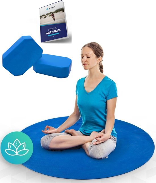 Ronde yoga mat en set van 2 yoga blokken | Vitalic van Merkloos