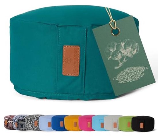 Ronde yogabolster met wasbare overtrek en biologische boekweitdoppen - ideaal voor yin yoga en meditatie