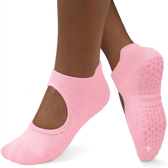 Roze antislip pilates sokken dames 2 paar ademende open wreef yoga sokken met siliconen antislip zool lage sport sokken voor pilates yoga barre dans fitness en vloeroefeningen