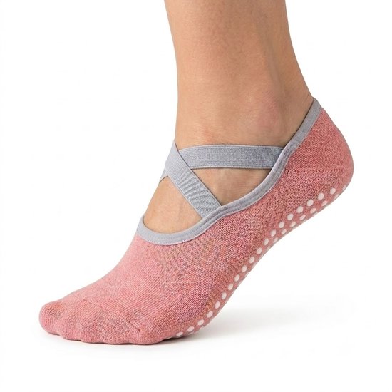 Roze antislip pilates sokken dames ademende ballet sokken met kruiselastiek siliconen antislip zool lage sport sokken voor yoga pilates barre dans fitness en vloeroefeningen maat 36-40