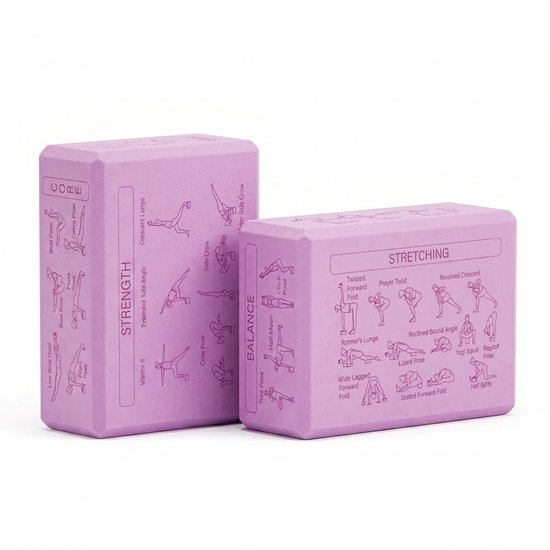 Roze Pilates blokken yoga blokken set unisex 2 delig EVA schuim antislip yogablokken met yogahouding gids op 6 zijden afgeschuinde randen voor yoga pilates meditatie stretching en balans