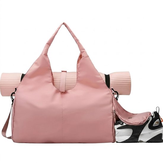 Roze sporttas dames en heren yoga tas fitness tas pilates tas weekendtas met schoenenvak grote capaciteit verstelbare schouderband draagtas voor sport en reizen