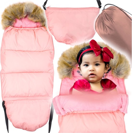 Roze voetenzak - kinderwagen - bont - tas - hoes - 110x45 cm van Dooky