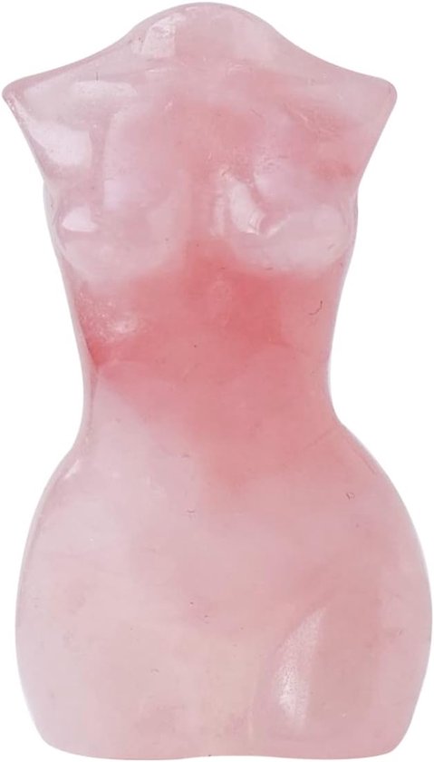 Rozenkwarts Godin Beeldje - Vrouwelijk Model Sculptuur - Meditatie en Yoga - Handgesneden Kristal - 4 cm - Roze