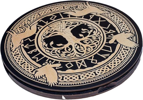 Runen Set - Meditatiehulpmiddelen Divinatie - Spirituele Rituelen - Magnetische Houten Doos - 23 x 23 x 1.5 cm - Houtkleur