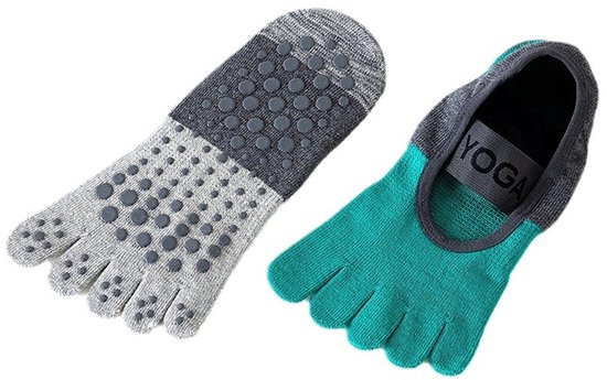 Ryoudavell - Professionele Pilates & Yoga Vijfteen Sokken met Antislip - 2 Paar - Ademende Katoenen Teensokken met Elastische Wreefband - Voor Pilates, Yoga, Ballet & Fitness