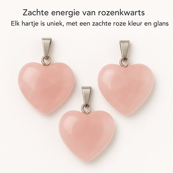 S4H – 3 x Rozenkwarts Hart Hangers (20mm) van Merkloos