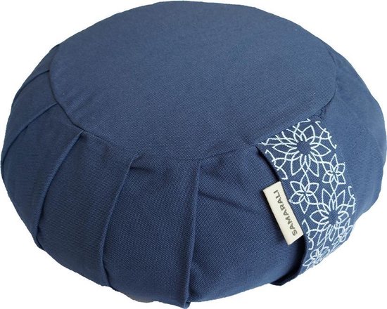 Samarali Blauw Zafu Meditatie- en Yogakussen – Duurzaam GOTS Eco Katoen, Verstelbaar Boekweitvulling, Ergonomisch Ondersteunend Kussen 25x25x17 cm van Samarali
