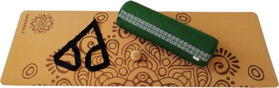 Samarali Bos Groen Yin Yoga Set Moon - Inclusief Kurk Yogamat, Bolster, Massagebal & Draagriem - 100% Ethisch Geproduceerd van Merkloos