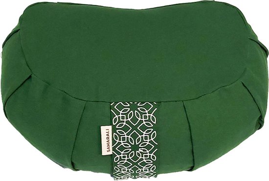 Samarali Bosgroen Halve Maan Yoga Kussen - Ergonomisch Ontwerp, GOTS Eco Katoen, Boekweitvulling, 34x20x17 cm van Samarali