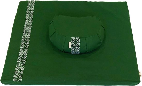 Samarali Bosgroene Meditatieset – Halve maan zafu & zabuton van biologisch GOTS katoen, ideaal voor yoga en mindfulness van Samarali
