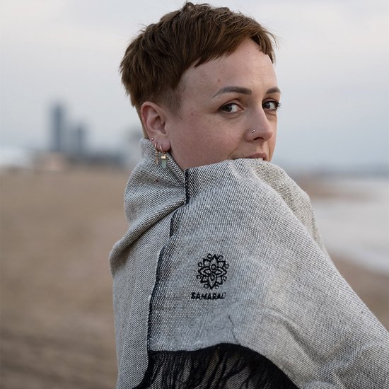 Samarali Chambray Zwart Yoga Deken - 100% Biologisch Katoen - 200x150 cm - Handgemaakte Meditatiedeken - Comfort en Veelzijdigheid van Samarali