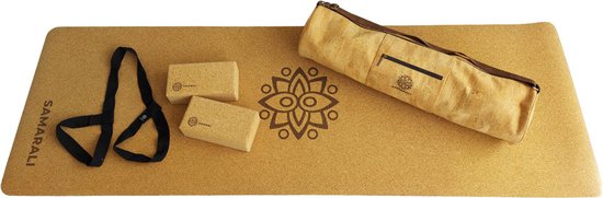 Samarali Classic Advanced Yoga Cadeaupakket - kurk yogamat / yogatas/ blokken /milieuvriendelijk / antibacterieel van Samarali