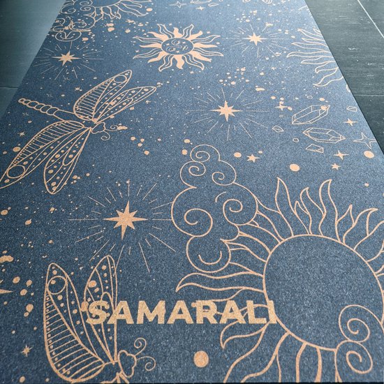 Samarali Cosmic Harmony - Donker Blauw - Kurk Yogamat XXL - Extra Lang en Breed - Antislip Natuurrubber - 200 x 68 x 0,4 cm
