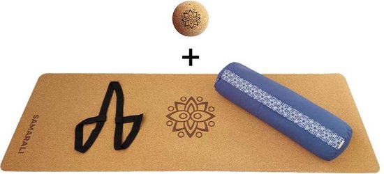 Samarali Denim Blauw Yin Yoga Classic Set - Kurk Mat, Bolster & Massagebal - Natuurlijk en Ethisch van Merkloos
