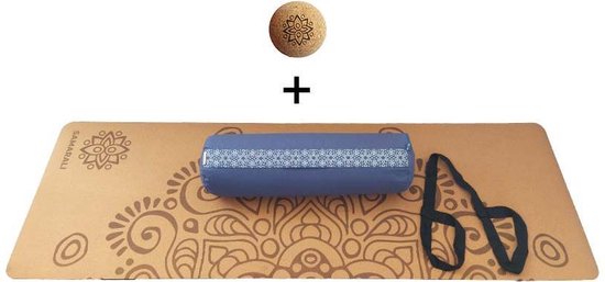 Samarali Denim Blauwe Yin Yoga Set Moon - Kurk Mat, Bolster & Massagebal - Eco-vriendelijk en Comfortabel van Merkloos