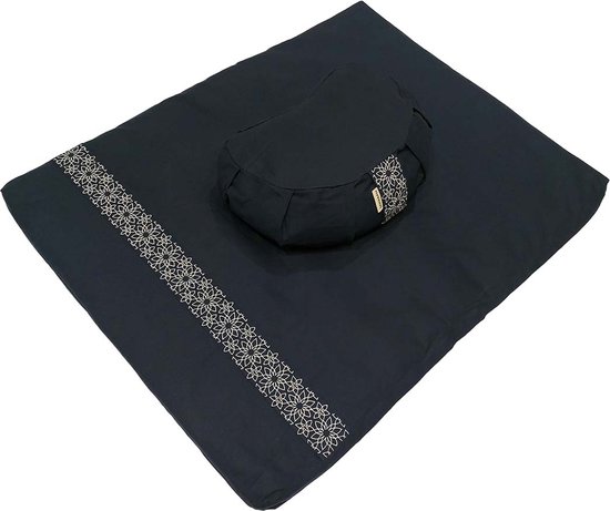 Samarali Donkerblauwe Meditatieset - Zabuton & Zafu - GOTS Katoen - Duurzaam en Comfortabel - Halve maan kussen + meditatiemat van Samarali