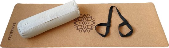 Samarali Grijs Kateel Yin Yoga Classic Set - Kurk Mat, Bolster & Massagebal - Natuurlijke Materialen van Samarali