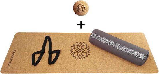 Samarali Grijs Yin Yoga Classic Set - Kurk Mat, Bolster & Massagebal - Eco-vriendelijk en Duurzaam van Samarali