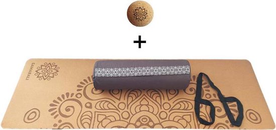 Samarali Grijs Yin Yoga Moon Set Moon - Kurk Mat, Bolster & Massagebal - Perfect voor Yoga en Ontspanning van Samarali