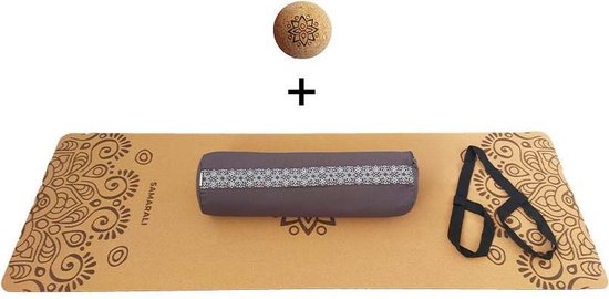 Samarali Grijs Yin Yoga Set Sun - Kurk Mat, Bolster & Massagebal - Ideaal voor Yoga Liefhebbers