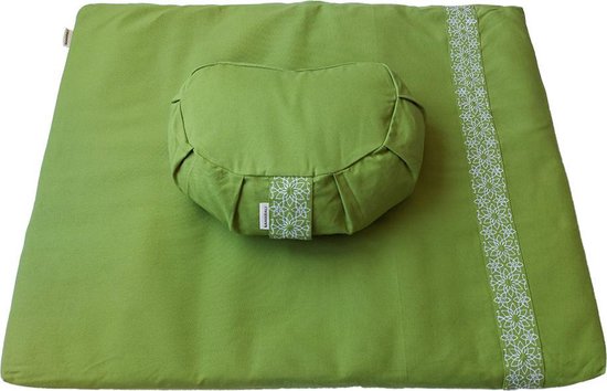 Samarali Groen Halvemaan Meditatieset - Zabuton & Zafu - 100% Biologisch Katoen - Voor Diepe Ontspanning van Samarali