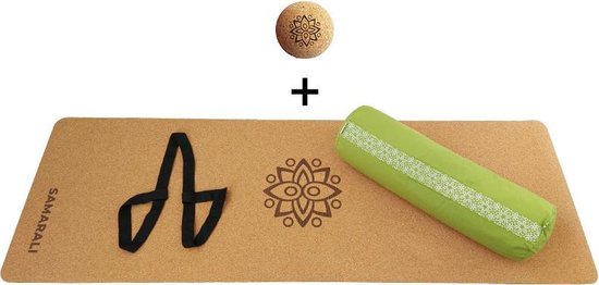 Samarali Groene Yin Yoga Classic Set - Kurk Mat, Bolster & Massagebal - Duurzaam en Comfortabel