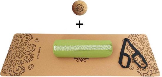 Samarali Groene Yin Yoga Set Sun - Kurk Mat, Bolster & Massagebal - Duurzaam en Eco-vriendelijk