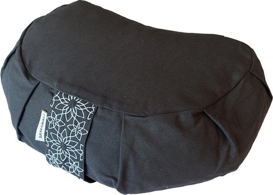 Samarali Halve Maan Yogakussen voor meditatie – Biologisch katoen GOTS-gecertificeerd, gevuld met boekweitdoppen, ergonomisch en verstelbaar, 34x20x17 cm, grijs van Samarali