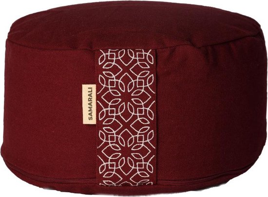 Samarali Lotus Rond Meditatiekussen Rood - Eco Boekweit Vulling - Duurzaam Yoga Kussen - 100% Biologisch - Tweelaags Ontwerp van Samarali