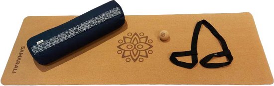 Samarali Marineblauw Yin Yoga Classic Set - Kurk Mat, Bolster & Massagebal - Perfect voor Meditatie