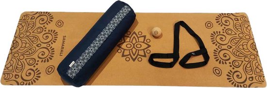 Samarali Marineblauwe Yin Yoga Set Sun - Kurk Mat, Bolster & Massagebal - Eco-vriendelijk en Natuurlijk van Merkloos