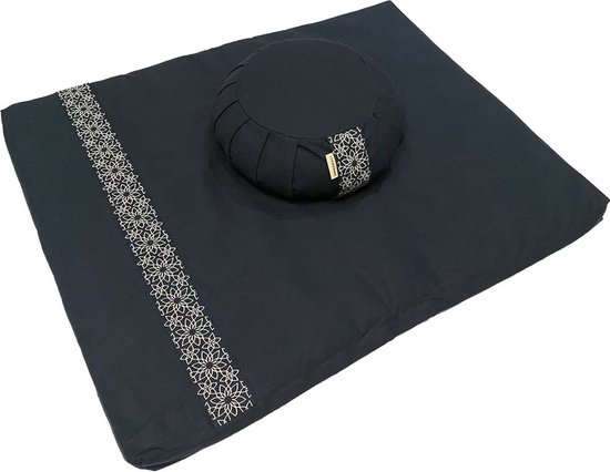 Samarali Meditatieset – Meditatiemat & meditatiekussen – 100% Katoen – Zafu & zabuton – Yoga zitkussen met boekweitkaf vulling – Ergonomisch ontwerp – Duurzaam geproduceerd van Samarali