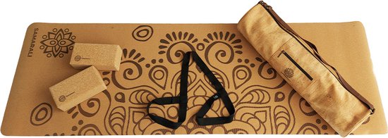 Samarali Moonlight Yoga Cadeaupakket -  kurk yogamat / kurk blokken / draagriem / yogatas van Samarali