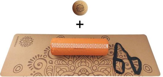 Samarali Oranje Yin Yoga Set Moon - Kurk Mat, Bolster & Massagebal - Natuurlijk en Ethisch van Samarali