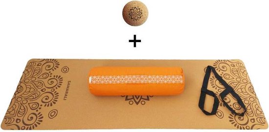 Samarali Oranje Yin Yoga Set Sun - Duurzaam Kurk & Biologisch Katoen - Inclusief Yogamat, Bolster en Massagebal van Merkloos