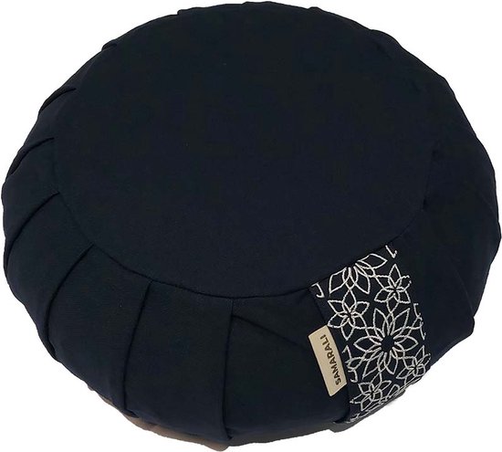 Samarali Premium Marineblauw Zafu Yoga Kussen - Ecologisch GOTS Katoen, Natuurlijke Boekweit, 25x25x17 cm van Samarali