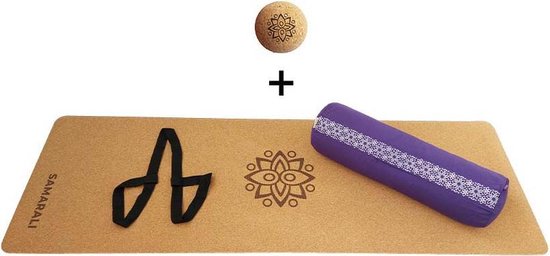 Samarali Purperen Yin Yoga Classic Set - Kurk Mat, Bolster & Massagebal - Natuurlijk en Ethisch van Merkloos