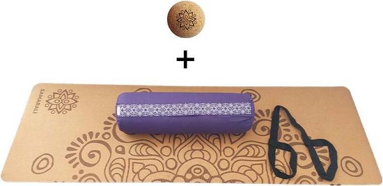 Samarali Purperen Yin Yoga Set Moon - Kurk Mat, Bolster & Massagebal - Ideaal voor Yoga Liefhebbers van Samarali