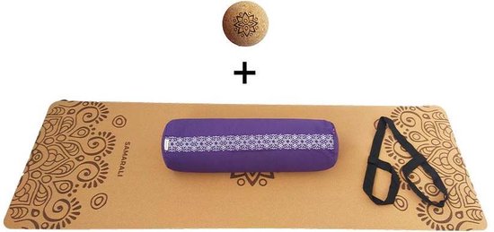 Samarali Purperen Yin Yoga Set Sun - Complete Herstel- en Rekset met Kurk Yogamat, Bolster & Massagebal