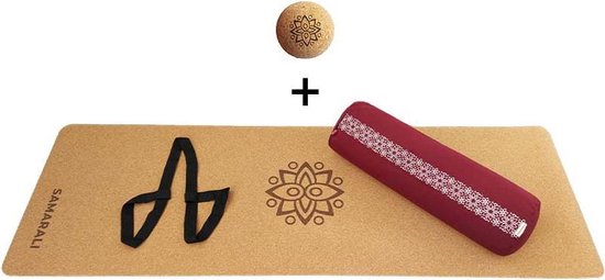 Samarali Rode Yin Yoga Classic Set - Kurk Mat, Bolster & Massagebal - Ideaal voor Yoga