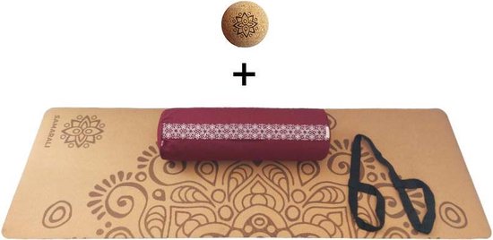 Samarali Rode Yin Yoga Set Moon - Kurk Mat, Bolster & Massagebal - Duurzaam en Ethisch van Merkloos
