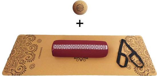 Samarali Rode Yin Yoga Set Sun - Kurk Mat, Bolster & Massagebal - Perfect voor Meditatie en Yoga van Merkloos