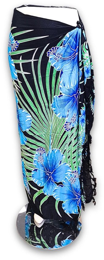 Sarong - 016 - Bloemen blauw van Om Namaste - Pareo Saunadoek Wikkeljurk