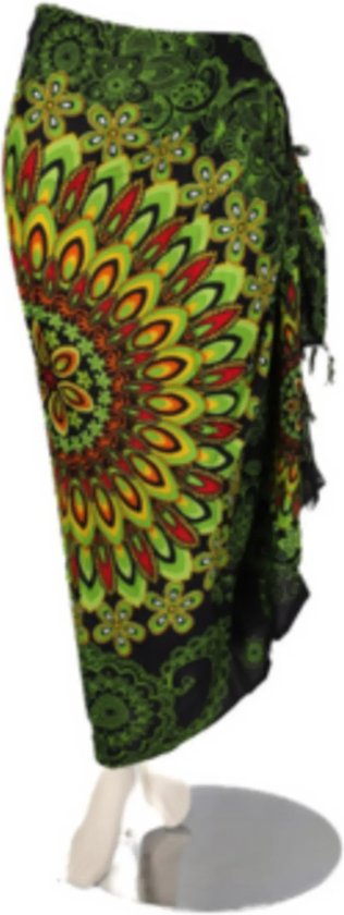 Sarong - 426 - Bloemrijke Mandala - Groen van Om Namaste - Pareo Saunadoek Wikkeljurk van Merkloos