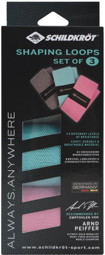 Schildkröt fitness Shaping Loop Set met 3 weerstandsbanden voor training.